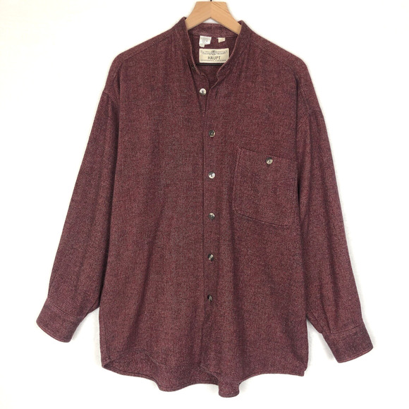 VTG HAUPT Shirt‎ Men's M 15.5 Red Band Collar Button Up Casual Shirt 100% Cotton - Picture 1 of 15